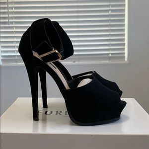 Black faux suede heel